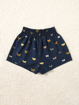 VCAY Shorts con estampado de mariposa de cintura fruncido