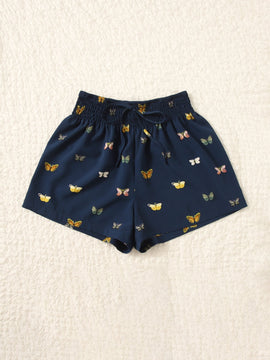 VCAY Shorts con estampado de mariposa de cintura fruncido