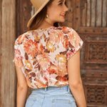 LUNE Blusa con estampado floral panel con encaje de manga murcielago