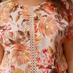 LUNE Blusa con estampado floral panel con encaje de manga murcielago