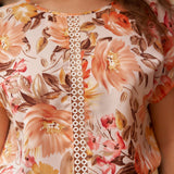 LUNE Blusa con estampado floral panel con encaje de manga murcielago