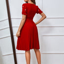 Prive Vestido con diseno de perlas de manga farol ribete fruncido bajo fruncido