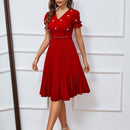 Prive Vestido con diseno de perlas de manga farol ribete fruncido bajo fruncido