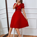 Prive Vestido con diseno de perlas de manga farol ribete fruncido bajo fruncido