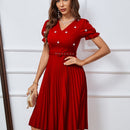 Prive Vestido con diseno de perlas de manga farol ribete fruncido bajo fruncido