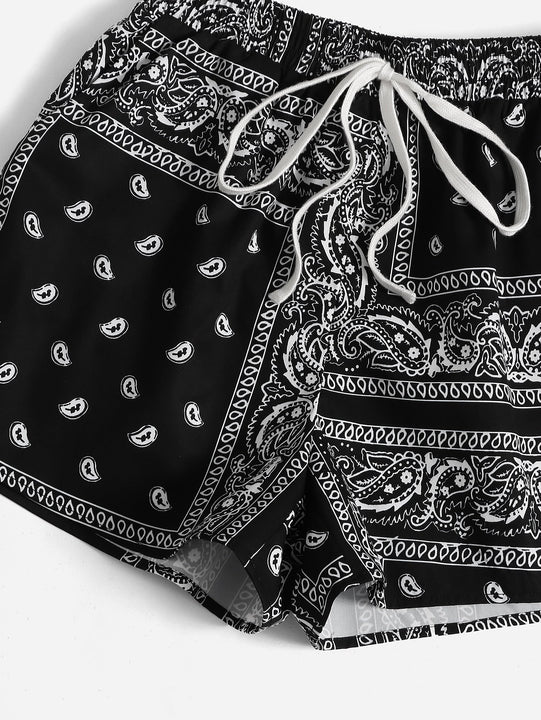 WYWH Shorts con estampado de paisley de cintura con cordon