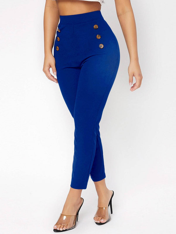 PETITE Pantalones de talle alto con botones delgado recortado