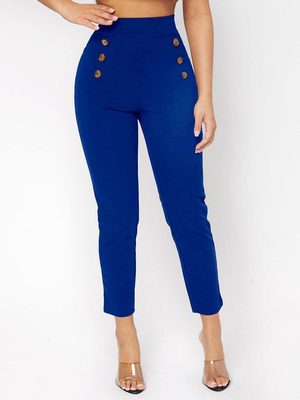PETITE Pantalones de talle alto con botones delgado recortado