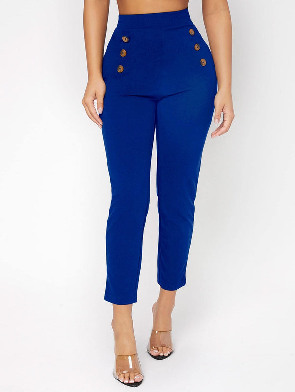 PETITE Pantalones de talle alto con botones delgado recortado