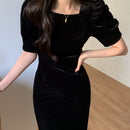 DAZY Kpop Vestido de manga farol de terciopelo