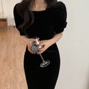DAZY Kpop Vestido de manga farol de terciopelo
