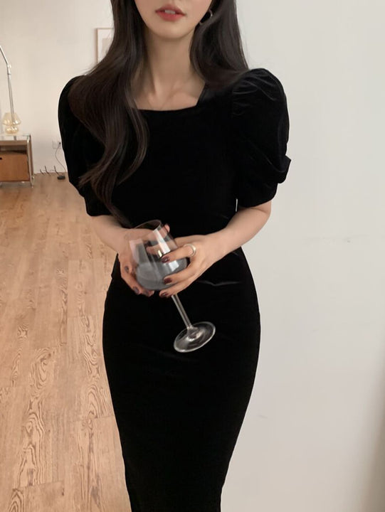 DAZY Kpop Vestido de manga farol de terciopelo