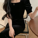 DAZY Kpop Vestido de manga farol de terciopelo