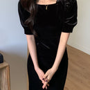 DAZY Kpop Vestido de manga farol de terciopelo