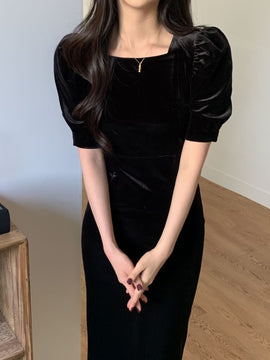DAZY Kpop Vestido de manga farol de terciopelo