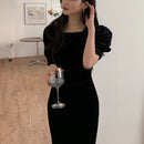 DAZY Kpop Vestido de manga farol de terciopelo