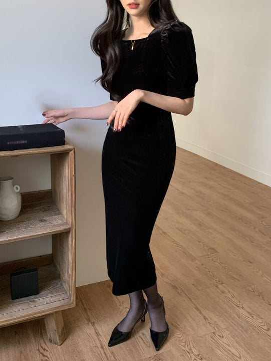 DAZY Kpop Vestido de manga farol de terciopelo