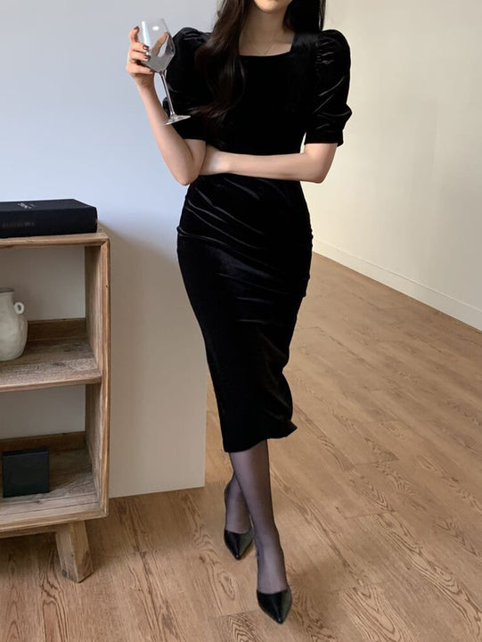 DAZY Kpop Vestido de manga farol de terciopelo