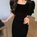 DAZY Kpop Vestido de manga farol de terciopelo