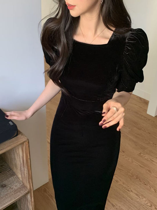 DAZY Kpop Vestido de manga farol de terciopelo