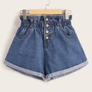 Shorts mezclilla bajo de doblez de cintura elastica