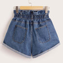 Shorts mezclilla bajo de doblez de cintura elastica