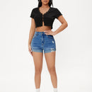 PETITE Shorts en mezclilla desgarro bajo de doblez