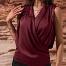 Clasi Blusa unicolor fruncido escote cruzado sin manga de saten