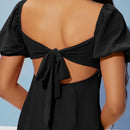 Prive Vestido de cuello cuadrado de manga farol con cordon trasero de gasa