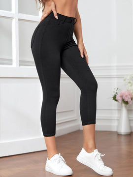 Essnce Pantalones capri de mujer ajustados de color liso con cierre de cremallera, ideales para primavera y verano