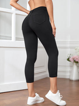 Essnce Pantalones capri de mujer ajustados de color liso con cierre de cremallera, ideales para primavera y verano