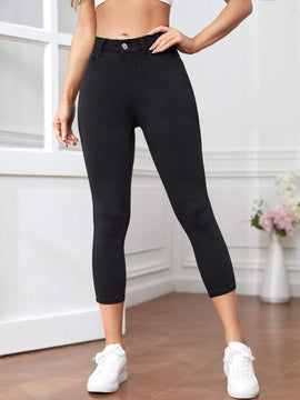 Essnce Pantalones capri de mujer ajustados de color liso con cierre de cremallera, ideales para primavera y verano