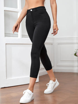 Essnce Pantalones capri de mujer ajustados de color liso con cierre de cremallera, ideales para primavera y verano