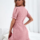 Prive Vestido cruzado con nudo lateral bajo con fruncido de manga farol