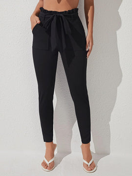 PETITE Pantalones de cintura con volante con cinturon