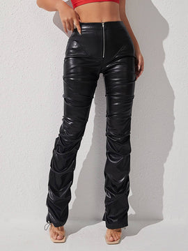 PETITE Pantalones PU Con Cierre Frontal Para Salir