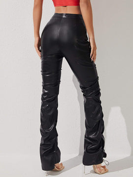 PETITE Pantalones PU Con Cierre Frontal Para Salir