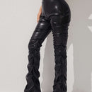 PETITE Pantalones PU Con Cierre Frontal Para Salir