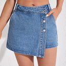 Skort mezclilla de talle alto con boton delantero