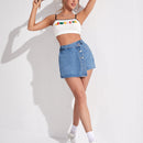 Skort mezclilla de talle alto con boton delantero