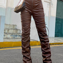 ICON Pantalones con cremallera fruncido de recubierto