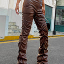 ICON Pantalones con cremallera fruncido de recubierto