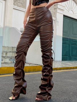 ICON Pantalones con cremallera fruncido de recubierto