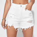 Shorts mezclilla desgarro bajo crudo