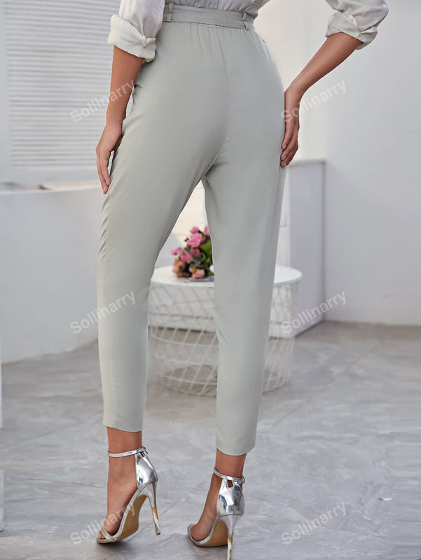 Sollinarry pantalones de cintura con volante con cinturon
