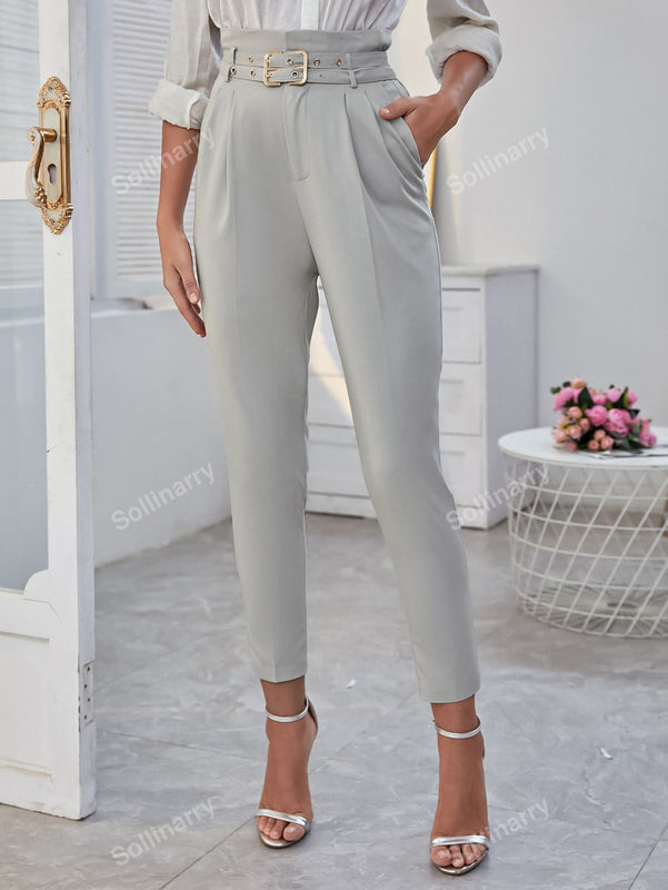 Sollinarry pantalones de cintura con volante con cinturon