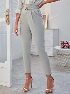 Sollinarry pantalones de cintura con volante con cinturon