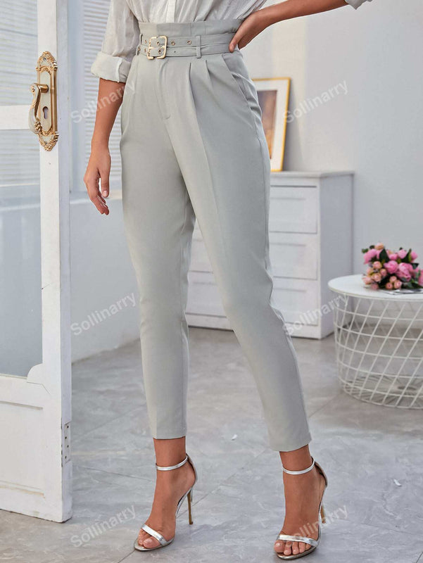 Sollinarry pantalones de cintura con volante con cinturon