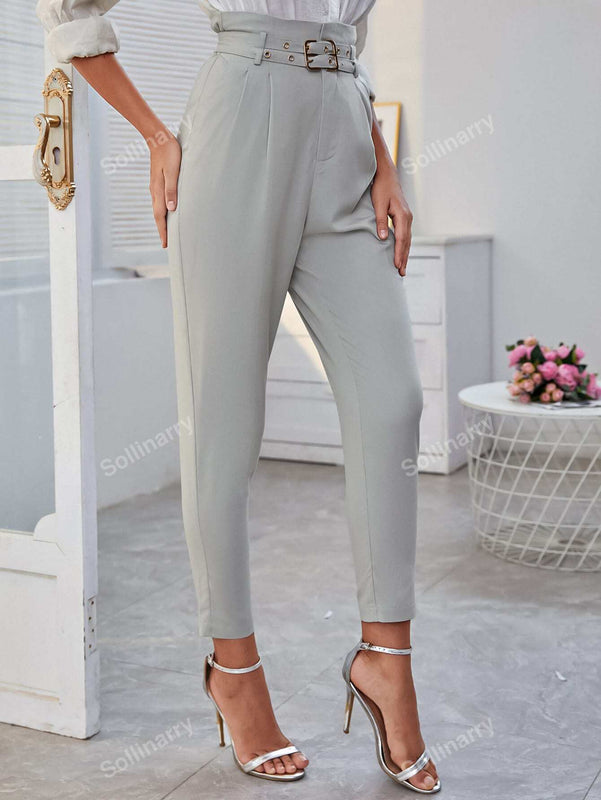 Sollinarry pantalones de cintura con volante con cinturon