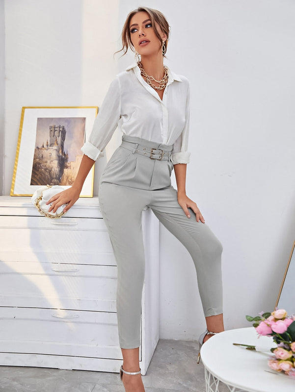 Sollinarry Pantalones de cintura con volante con cinturon